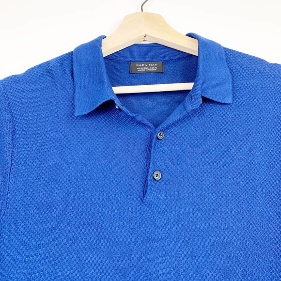 ZARA Man Viscosa Blue Polo Shirt  XS - Picture 6 of 8